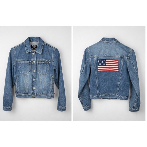 Ralph Lauren Jackets & Blazers - Y2K Ralph Lauren Polo Jeans Co American Flag Patch Denim Jacket Women Sm Cropped